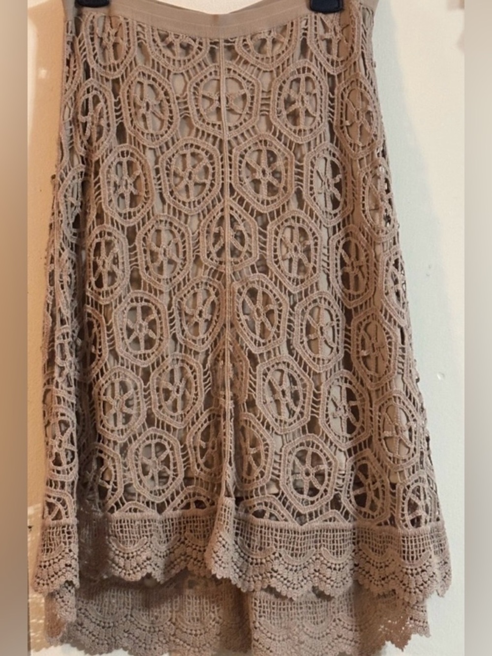 New Directions Tan/Brown Lace Midi Skirt